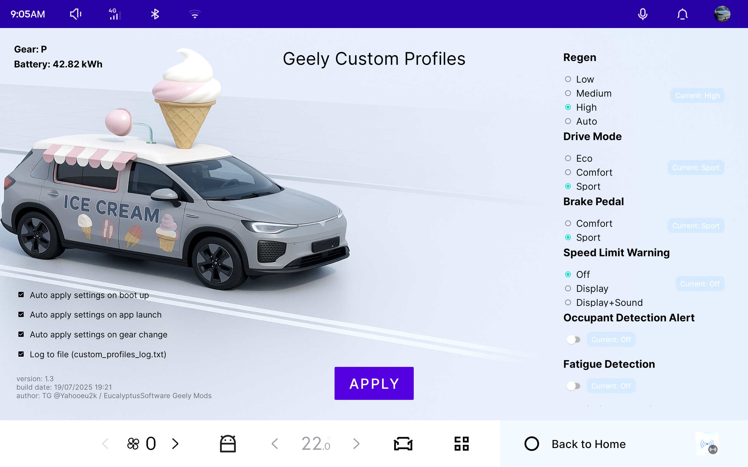 Geely Custom Profiles App Screenshot