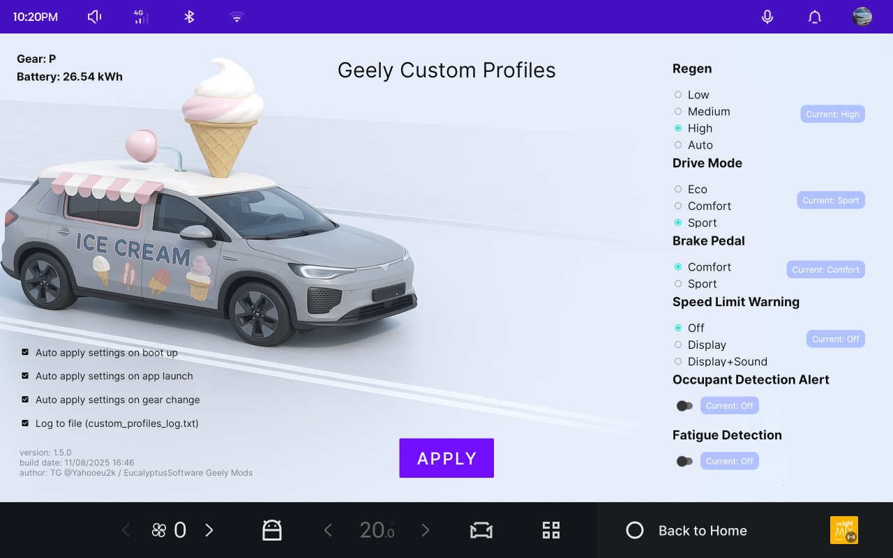 Geely Custom Profiles App Main Screenshot