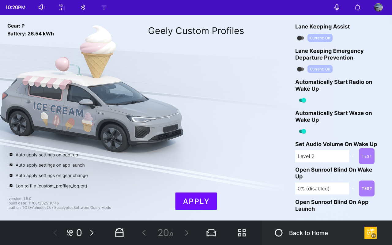 Geely Custom Profiles App Screenshot 2