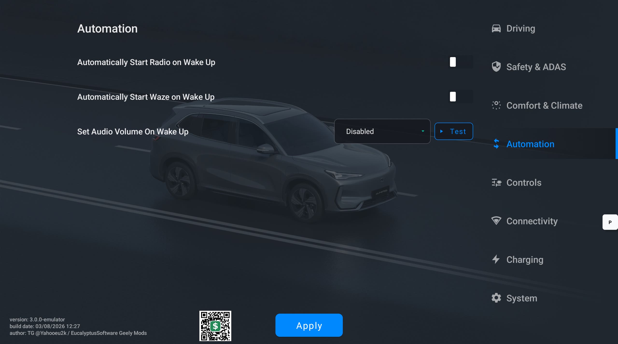 Geely Custom Profiles Automation menu