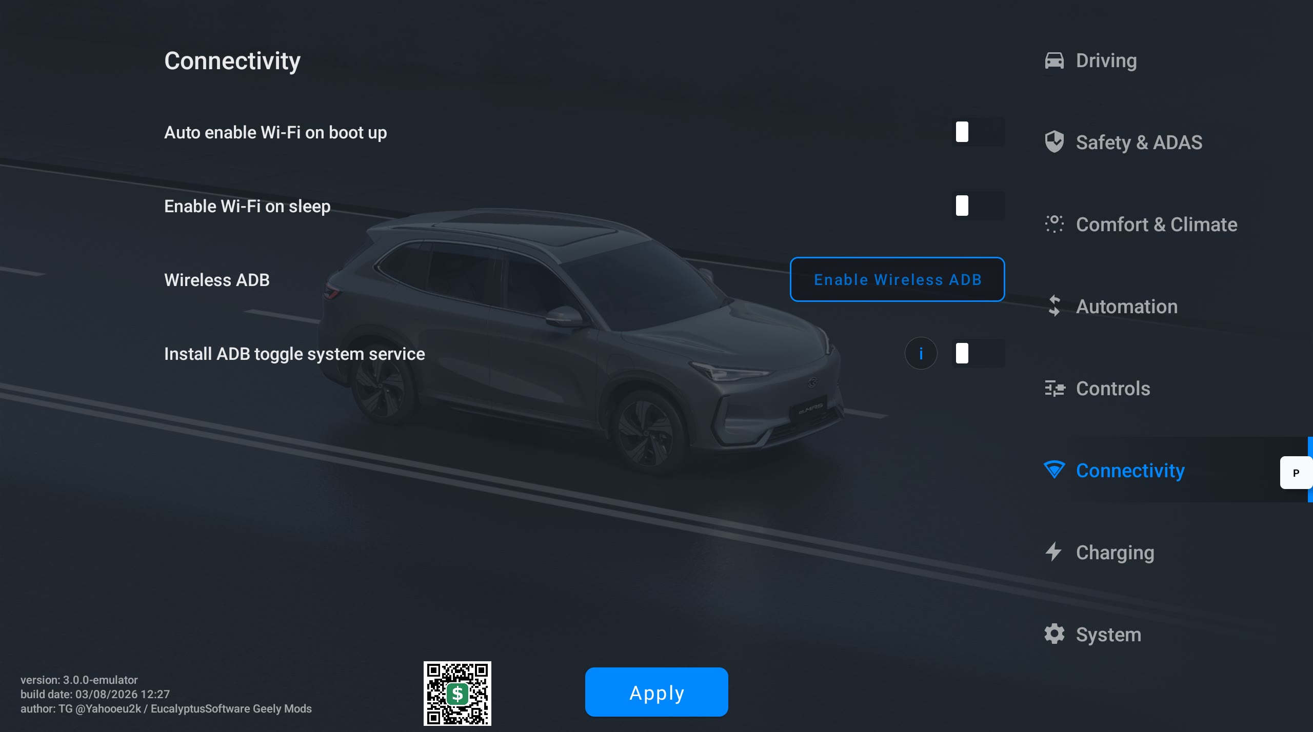 Geely Custom Profiles Connectivity menu