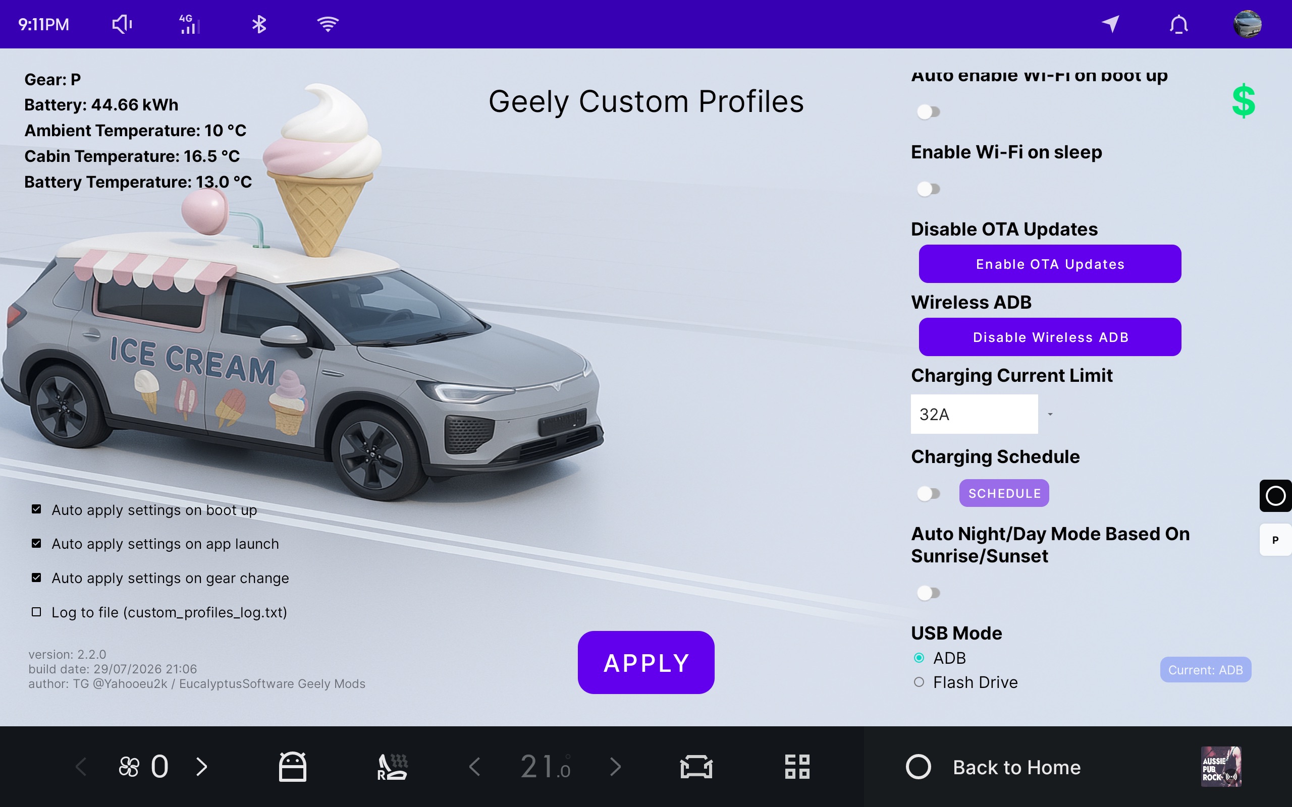 Geely Custom Profiles wireless ADB setting